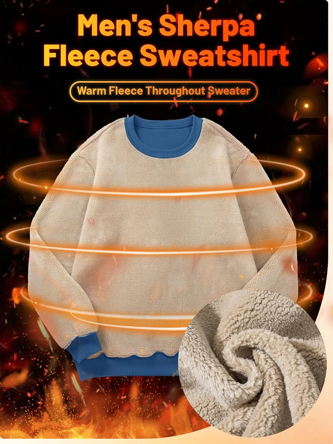 TACVASEN Men's Crewneck Sweatshirt Warm Sherpa Lined Sweatshirts Heavyweight Long Sleeve Underwear Winter Fleece Pullover