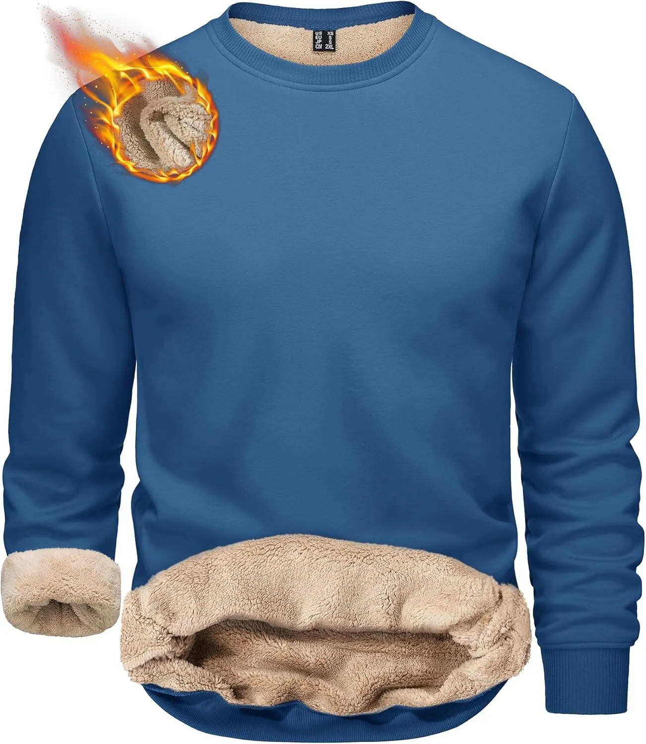 TACVASEN Men's Crewneck Sweatshirt Warm Sherpa Lined Sweatshirts Heavyweight Long Sleeve Underwear Winter Fleece Pullover