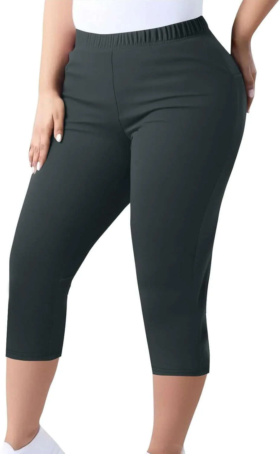 TANGNADE Women Capri Pants Plus Size Stretch Knee Length Leggings Elastic Waist Casual Summer Ladies Pull On Capris