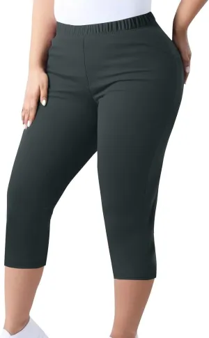 TANGNADE Women Capri Pants Plus Size Stretch Knee Length Leggings Elastic Waist Casual Summer Ladies Pull On Capris