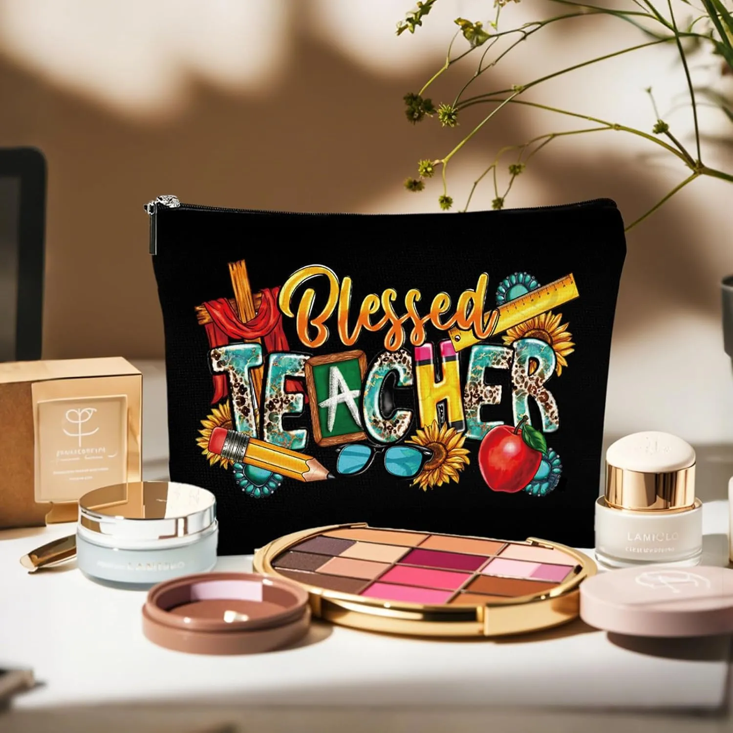 Teacher Gifts Makeup Bag - Personalized Cosmetic Bags for Best Teachers Appreciation Graduation Gift Small Toiletry Organizer for Women Tutor Retirement Bless Present Travel Accessories