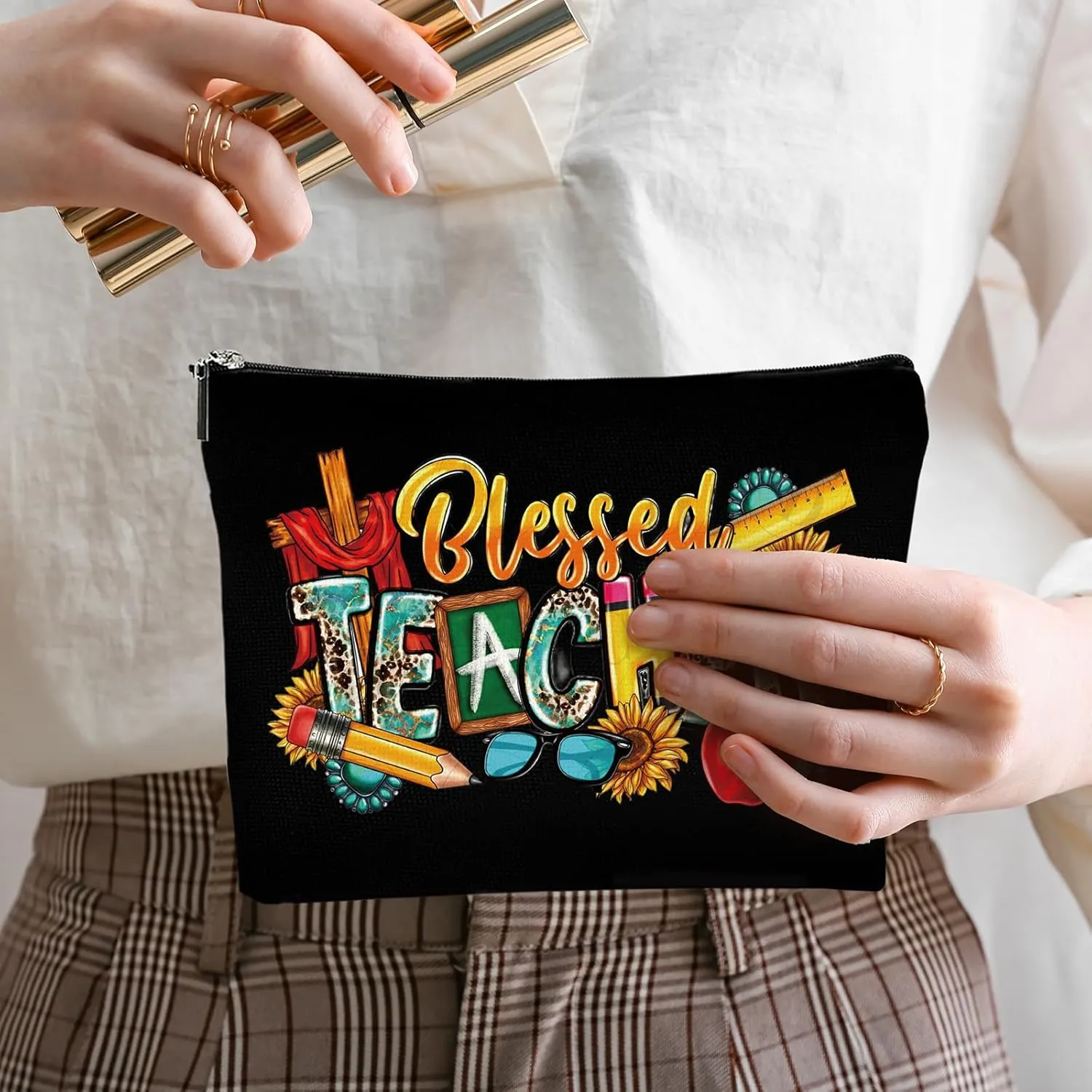 Teacher Gifts Makeup Bag - Personalized Cosmetic Bags for Best Teachers Appreciation Graduation Gift Small Toiletry Organizer for Women Tutor Retirement Bless Present Travel Accessories