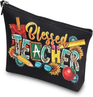 Teacher Gifts Makeup Bag - Personalized Cosmetic Bags for Best Teachers Appreciation Graduation Gift Small Toiletry Organizer for Women Tutor Retirement Bless Present Travel Accessories