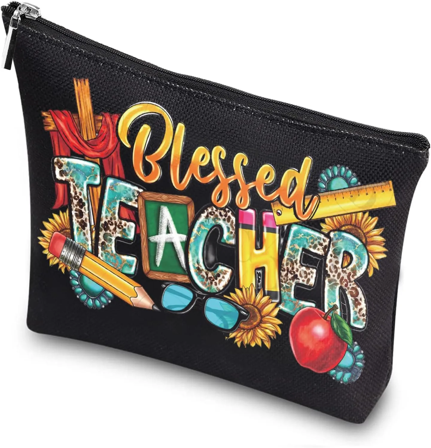 Teacher Gifts Makeup Bag - Personalized Cosmetic Bags for Best Teachers Appreciation Graduation Gift Small Toiletry Organizer for Women Tutor Retirement Bless Present Travel Accessories