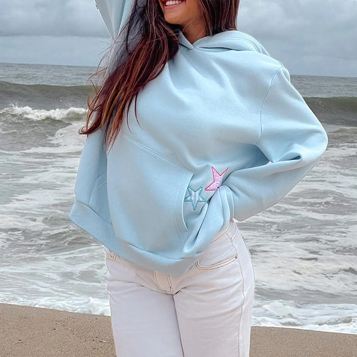 Teen Girls Graphic Y2k Hoodies Women Oversized Preppy Sweatshirt Long Sleeve Pullover Top Embroidery Aesthetic Shirts