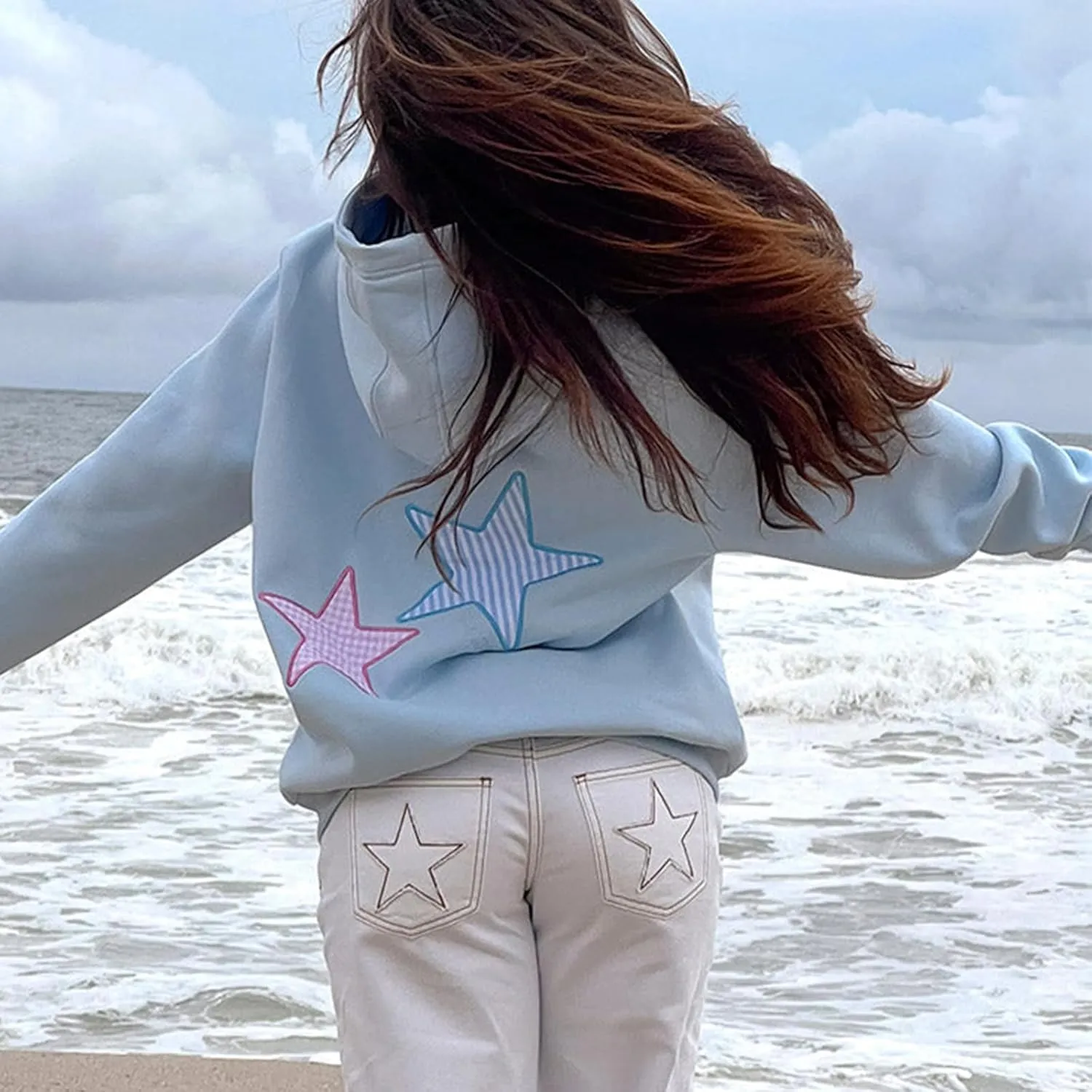 Teen Girls Graphic Y2k Hoodies Women Oversized Preppy Sweatshirt Long Sleeve Pullover Top Embroidery Aesthetic Shirts