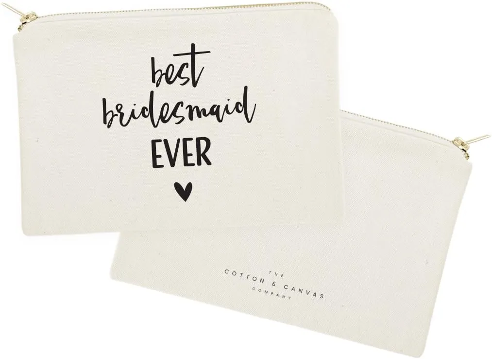 The Cotton & Canvas Co. Best Bridesmaid Ever Wedding Cosmetic Bag, Bridal Party Gift and Travel Make Up Pouch