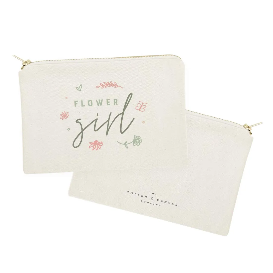 The Cotton & Canvas Co. Floral Flower Girl Wedding Cosmetic Bag, Bridal Party Gift and Travel Make Up Pouch