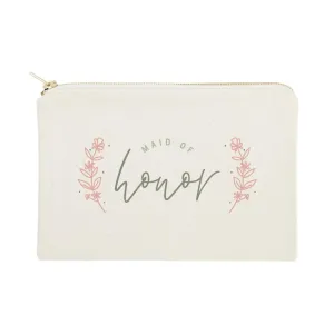 The Cotton & Canvas Co. Floral Maid of Honor Wedding Cosmetic Bag, Bridal Party Gift and Travel Make Up Pouch