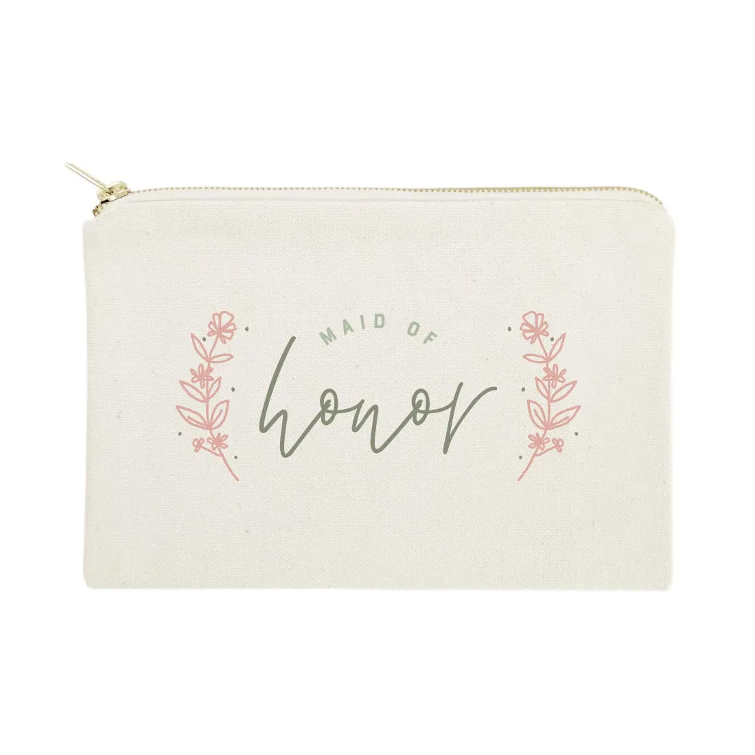 The Cotton & Canvas Co. Floral Maid of Honor Wedding Cosmetic Bag, Bridal Party Gift and Travel Make Up Pouch