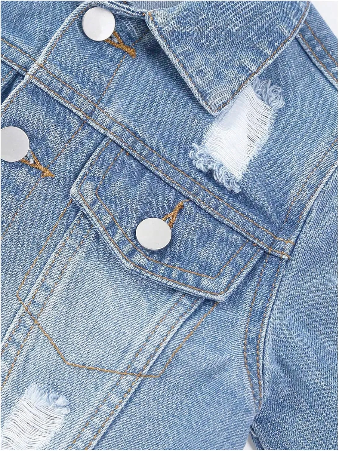 Toddler Girls 2 Piece Ripped Denim Outfit Button Up Long Sleeve Jacket and Mini Jean Skirt Set