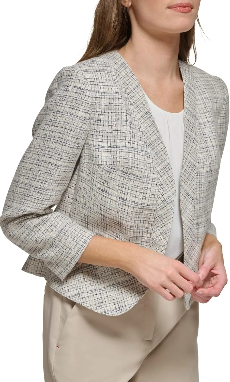 Tommy Hilfiger Women's Plaid Open Front Blazer