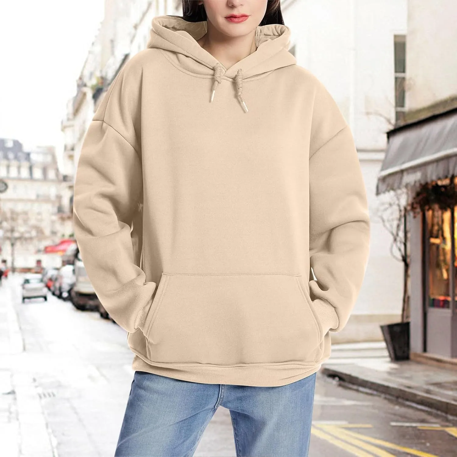 Tuislay Women Cute Graphic Oversized Hoodies Sweatshirts for Teen Girls Aesthetic Y2k Preppy Fleece Happy Hooded Pullover