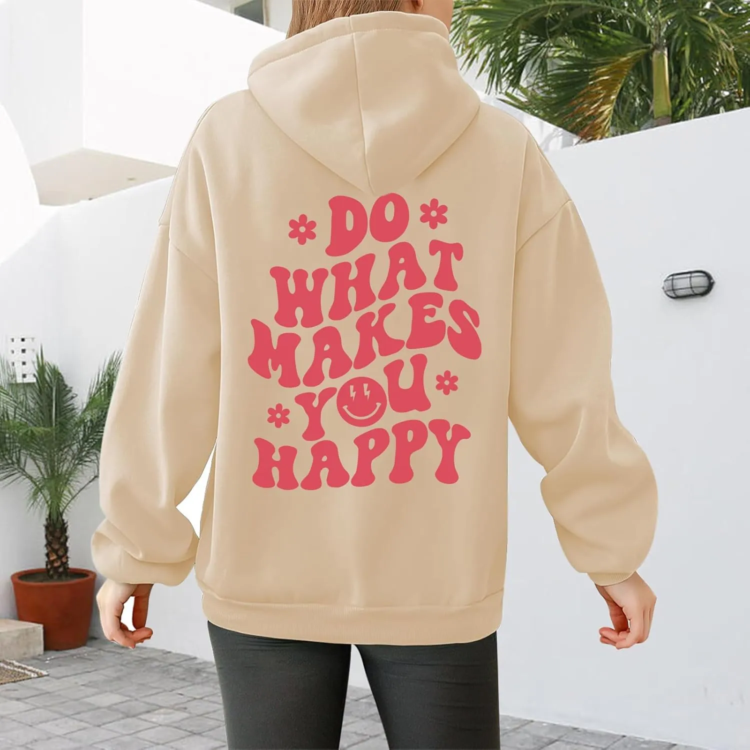 Tuislay Women Cute Graphic Oversized Hoodies Sweatshirts for Teen Girls Aesthetic Y2k Preppy Fleece Happy Hooded Pullover