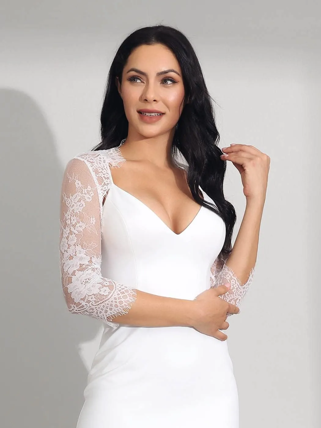 Unicra Wedding Bride Lace Shrugs for Women 3/4 Sleeves Lace Bolero Jackets for Evening Dresses Bolero Shrugs Top for Dresses