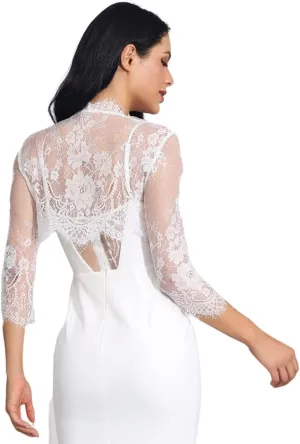 Unicra Wedding Bride Lace Shrugs for Women 3/4 Sleeves Lace Bolero Jackets for Evening Dresses Bolero Shrugs Top for Dresses