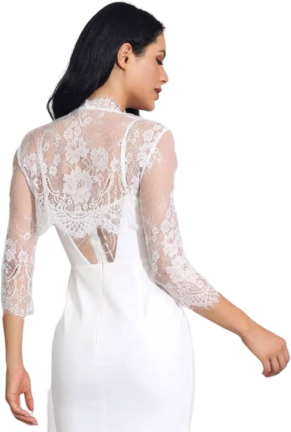 Unicra Wedding Bride Lace Shrugs for Women 3/4 Sleeves Lace Bolero Jackets for Evening Dresses Bolero Shrugs Top for Dresses