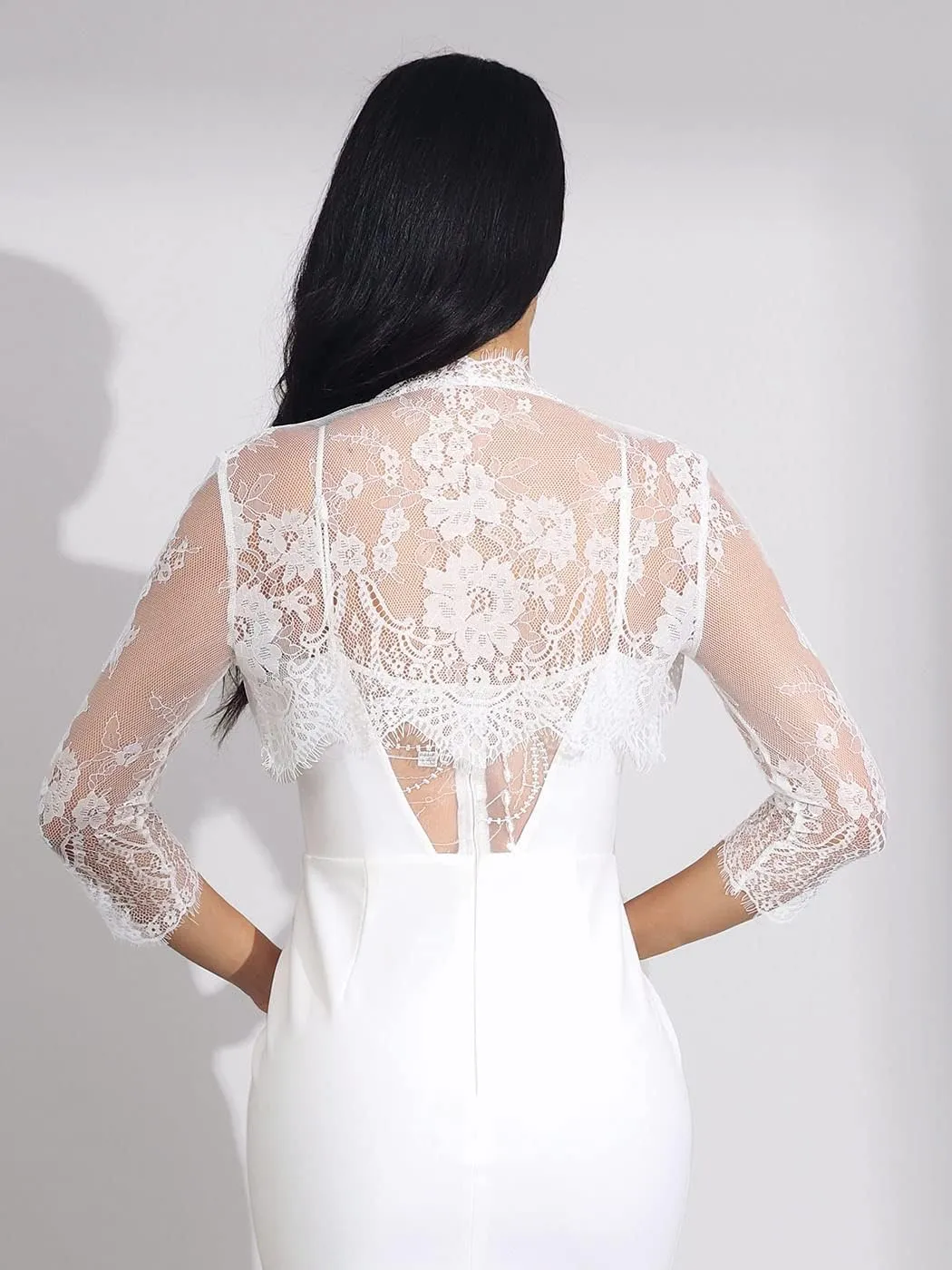 Unicra Wedding Bride Lace Shrugs for Women 3/4 Sleeves Lace Bolero Jackets for Evening Dresses Bolero Shrugs Top for Dresses