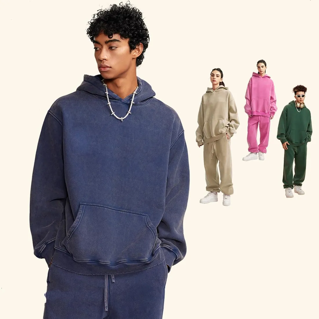 VFIVE UNFOUR Retro Washed Thick Cotton Hoodies Winter Oversized Hoodies Warm Vintage Sweatshirts