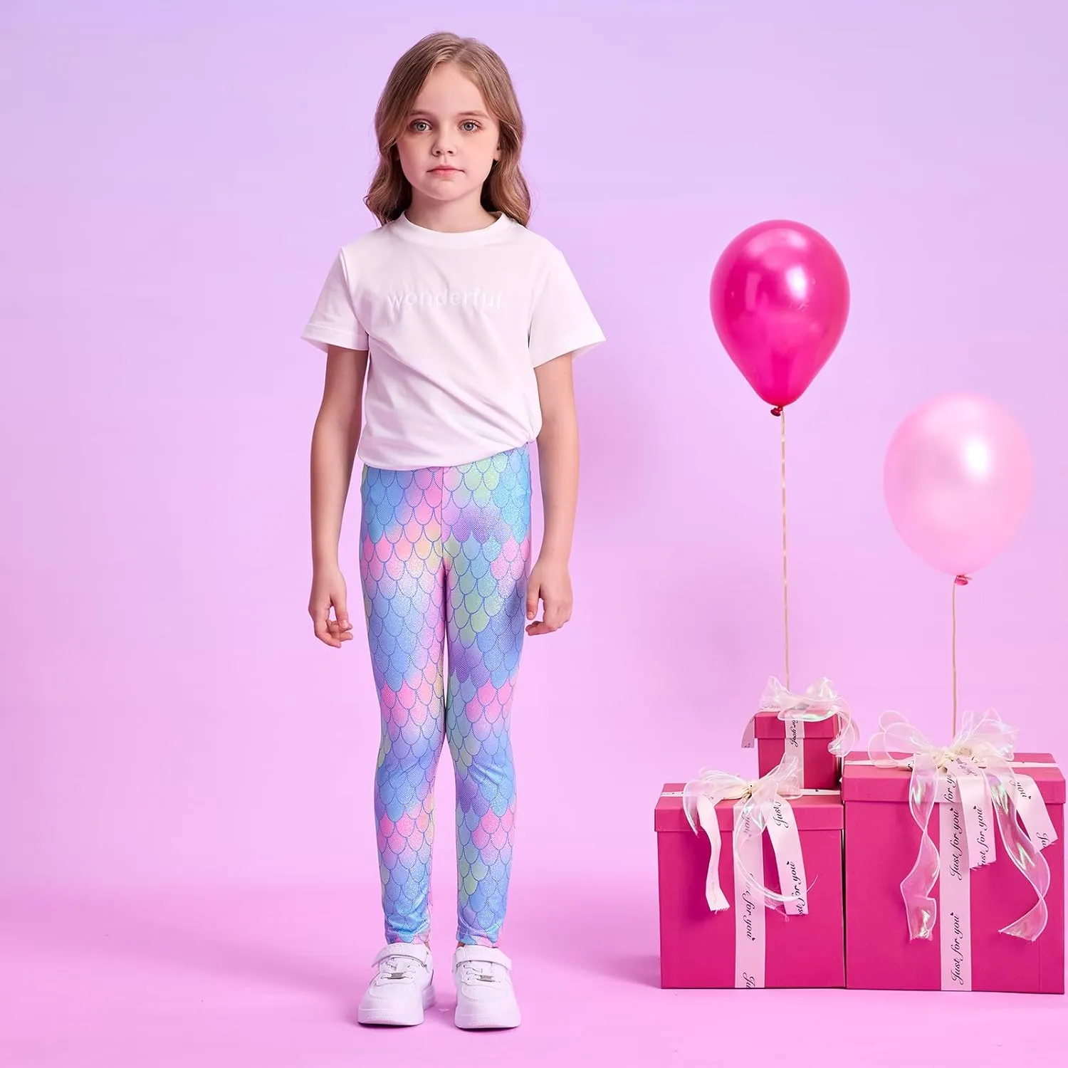 VIKITA Girls Soft Stretchy Leggings Sparkly Active Workout Pants for Toddler Kids Colorful Pattern Ages 2-12