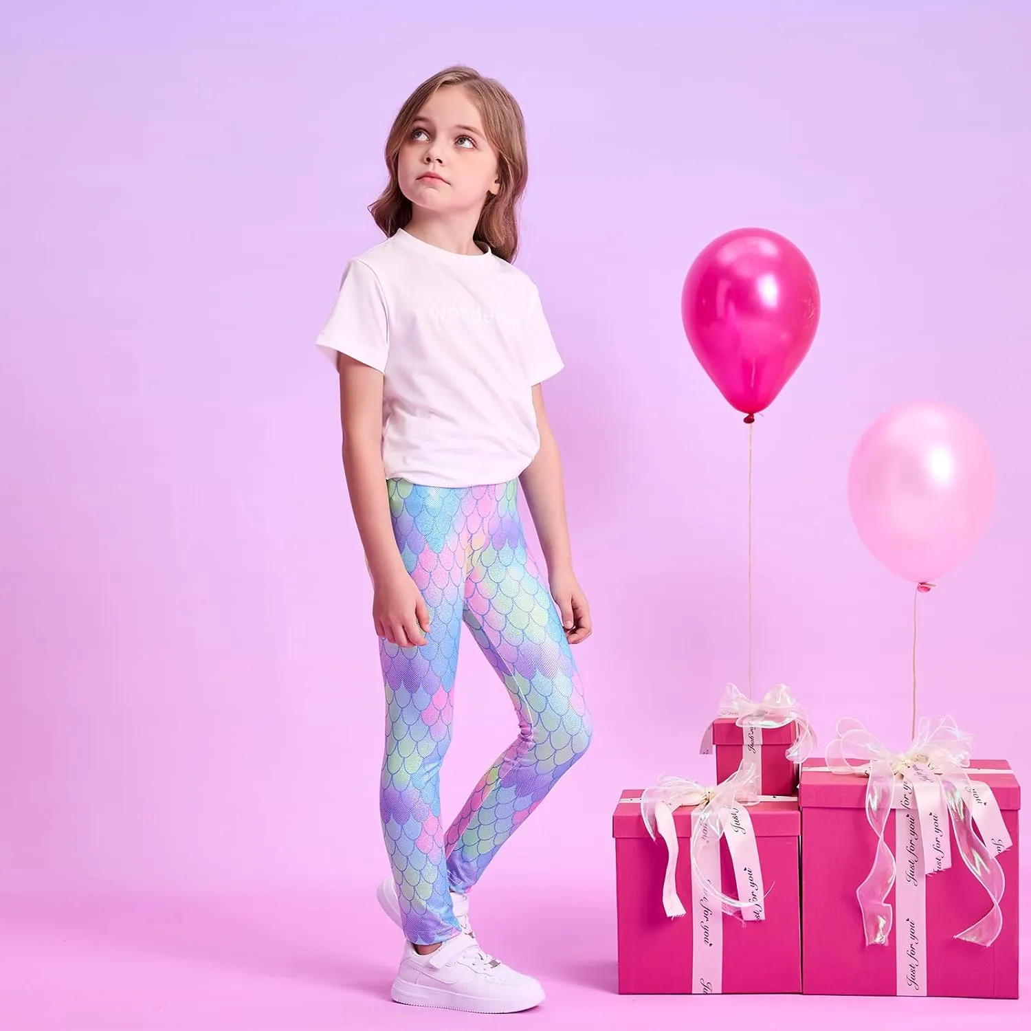 VIKITA Girls Soft Stretchy Leggings Sparkly Active Workout Pants for Toddler Kids Colorful Pattern Ages 2-12