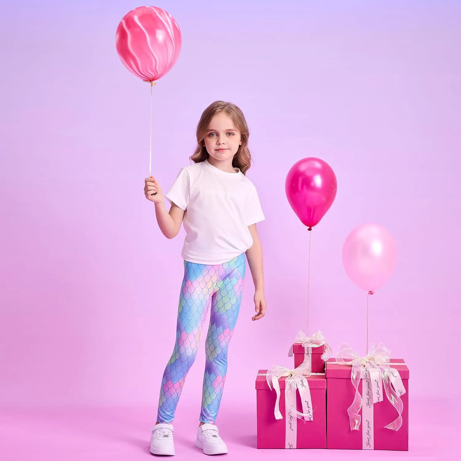 VIKITA Girls Soft Stretchy Leggings Sparkly Active Workout Pants for Toddler Kids Colorful Pattern Ages 2-12