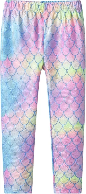 VIKITA Girls Soft Stretchy Leggings Sparkly Active Workout Pants for Toddler Kids Colorful Pattern Ages 2-12