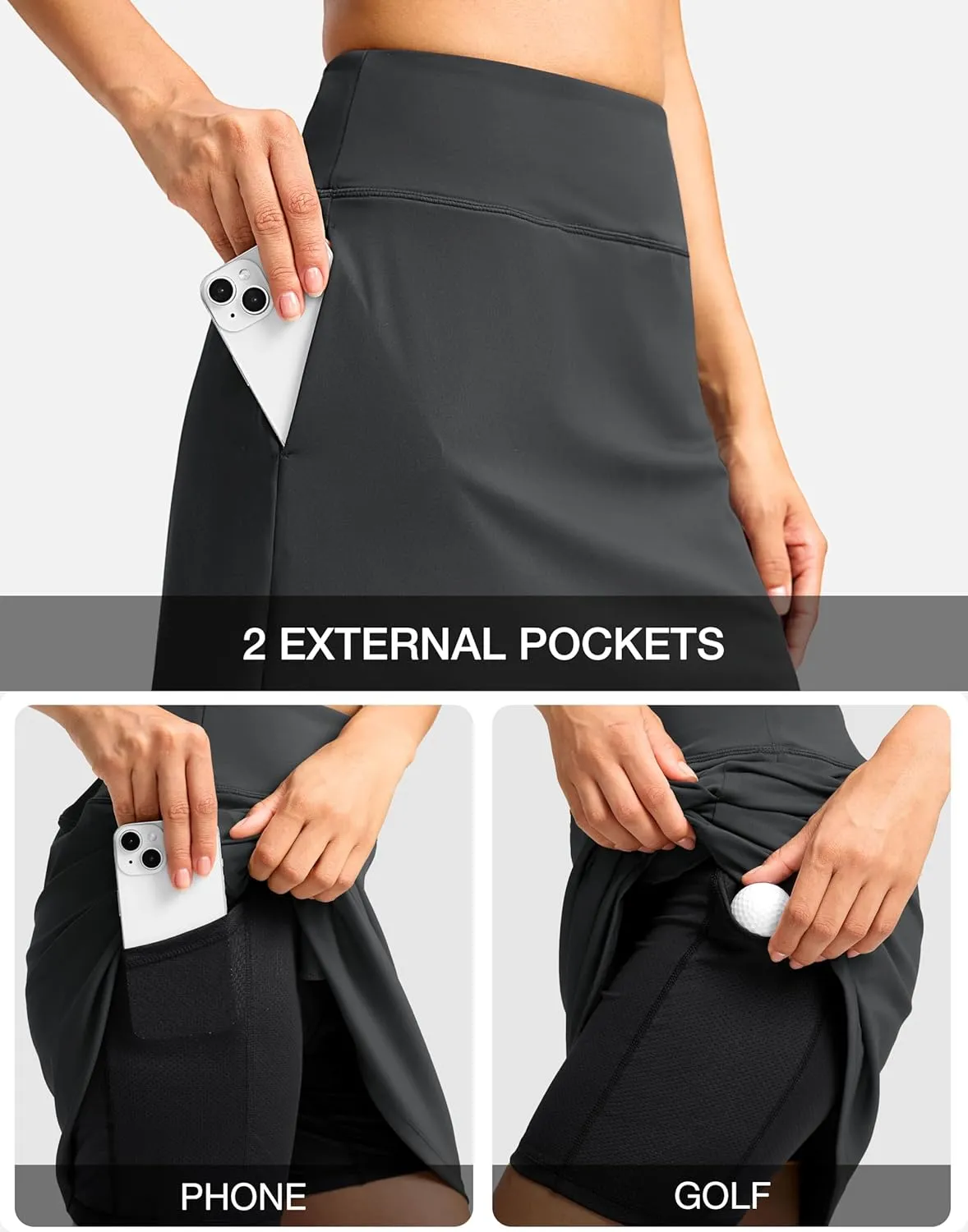 Viodia 18" Skorts for Woman with Pockets High Waisted Golf Tennis Skirts Knee Length Long Skort for Women Dressy Casual