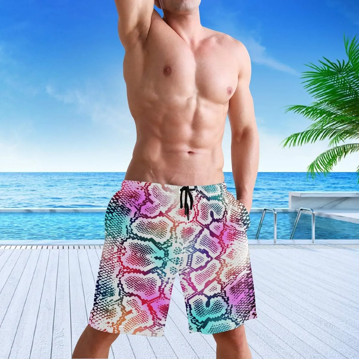 visesunny Fashion Funny Style Men's Beach Shorts Swim Trunks Quick Dry Casual Polyester Swim Shorts with Pockets S-XXL