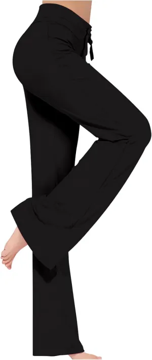 Wide Leg Yoga Pants Women Drawstring High Waist Tummy Control Lounge Trouser Bootcut Comfy Pants Gym Workout Leggings