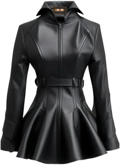 Women Black Designer Peplum Leather Jacket