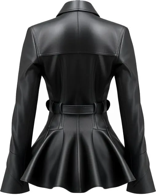 Women Black Designer Peplum Leather Jacket