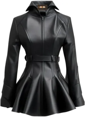 Women Black Designer Peplum Leather Jacket