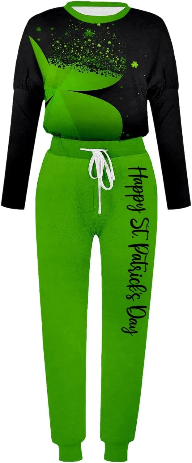 Women Casual Autumn and Winter Fashion Printed Round Neck Long Sleeve Pocket Drawstring Elastic Waist Pants Fuzzy