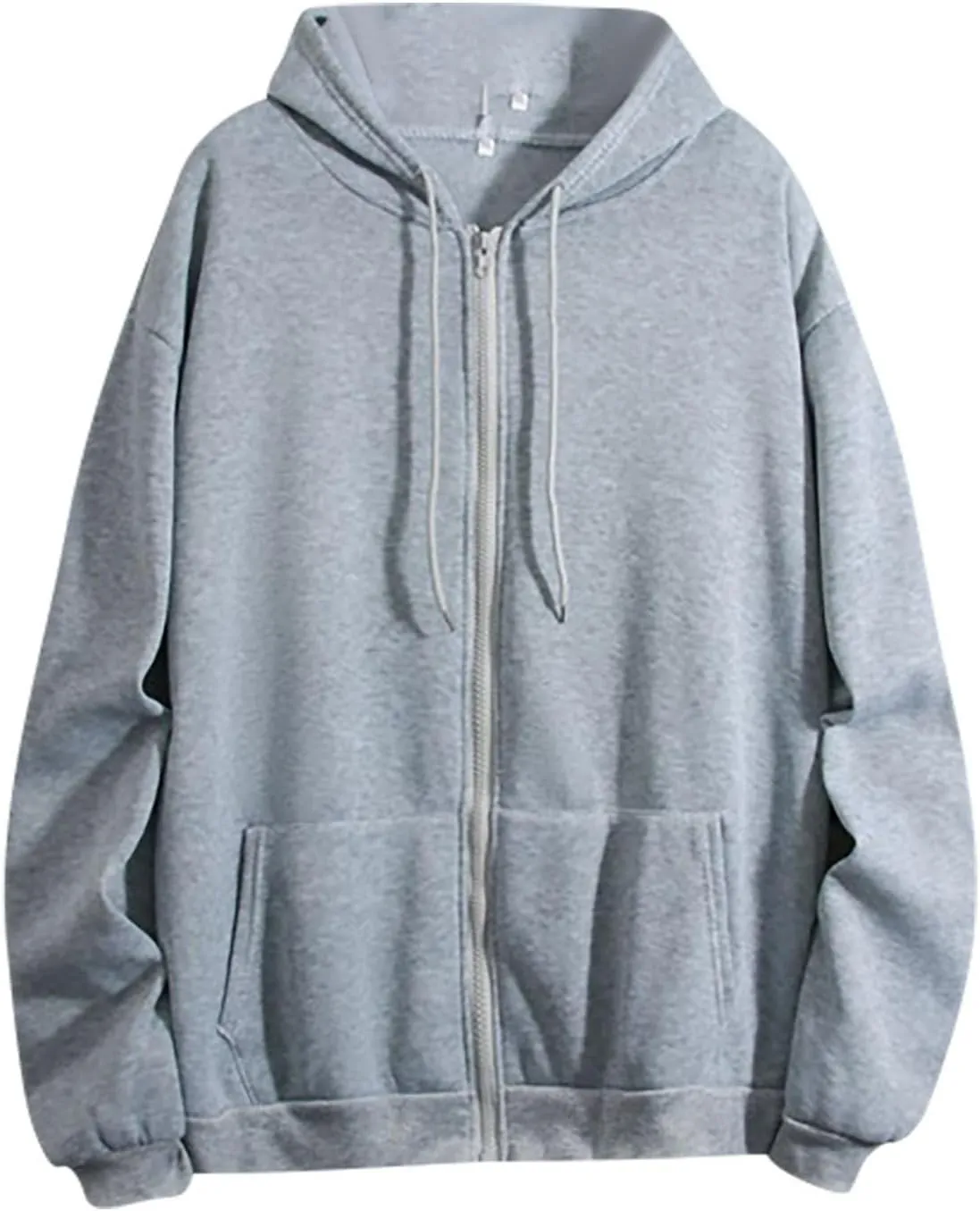 Women Casual Full Zip Up Hoodie Comfy Loose Long Sleeve Sweatshirt Solid Color Drawstring Jacket with Pockets