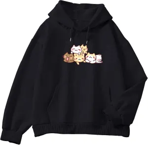 Women Cute cat Sweatshirt Oversized kawaii animal Print Hoodies Long Sleeve pullover Cotton Aesthetics Sweater Girl