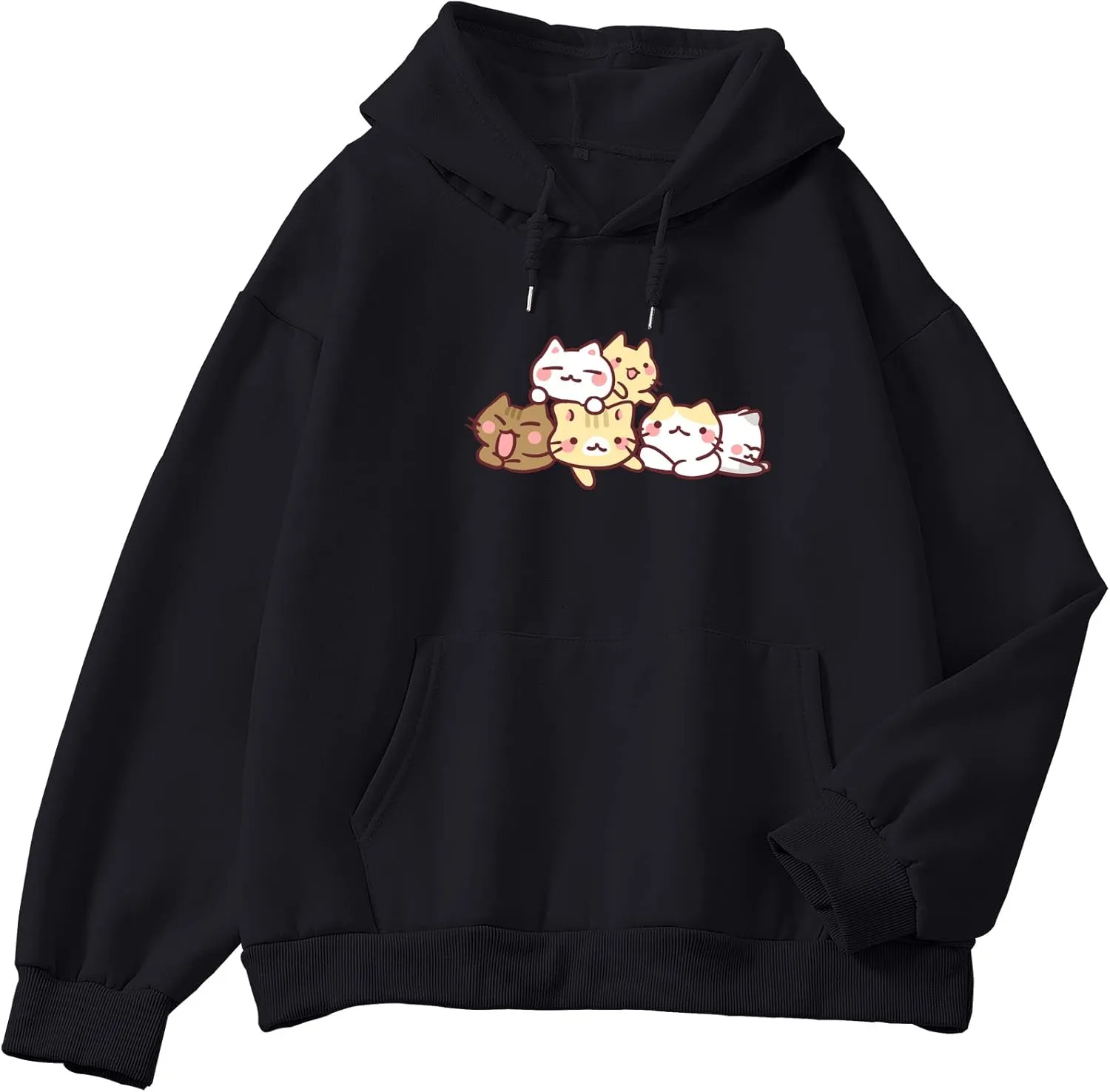 Women Cute cat Sweatshirt Oversized kawaii animal Print Hoodies Long Sleeve pullover Cotton Aesthetics Sweater Girl
