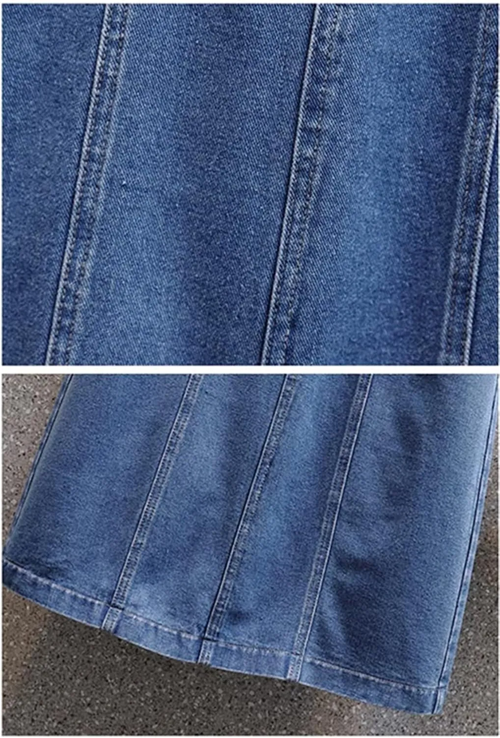Women Denim Skirts Elastic Waist A-Line Mid Length Fashion Pleated Midi Jean Skirts