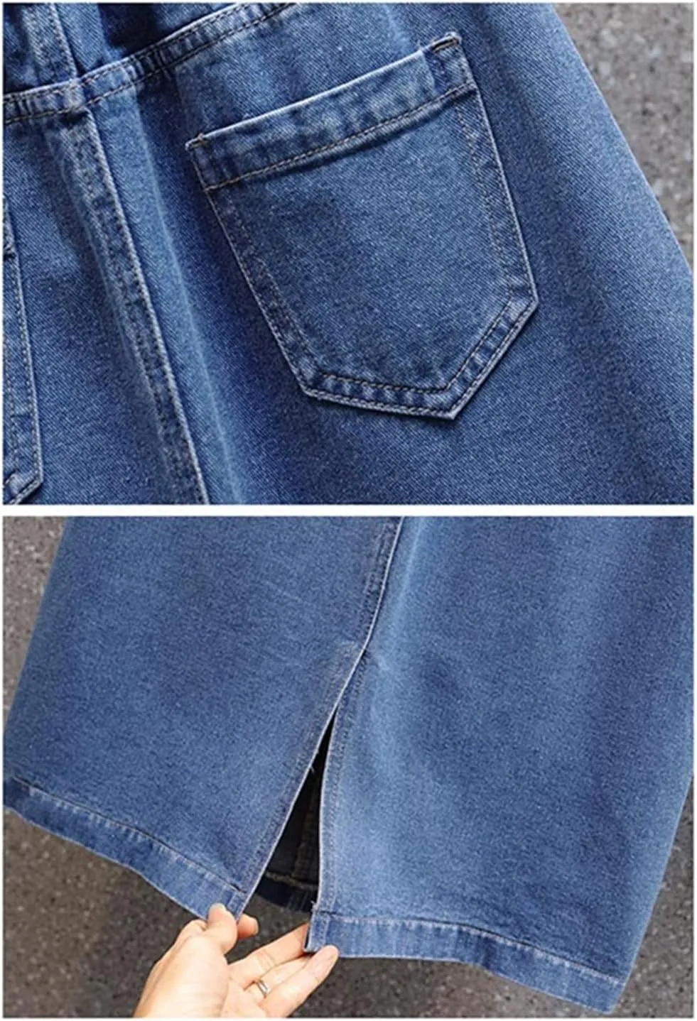 Women Denim Skirts Elastic Waist A-Line Mid Length Fashion Pleated Midi Jean Skirts