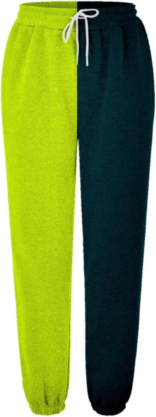 Women Fashion Color Block Pants Trendy Tummy Control Cuffed Trouser Street Hip Hop Palazzo Athletic Casual Sweatpants