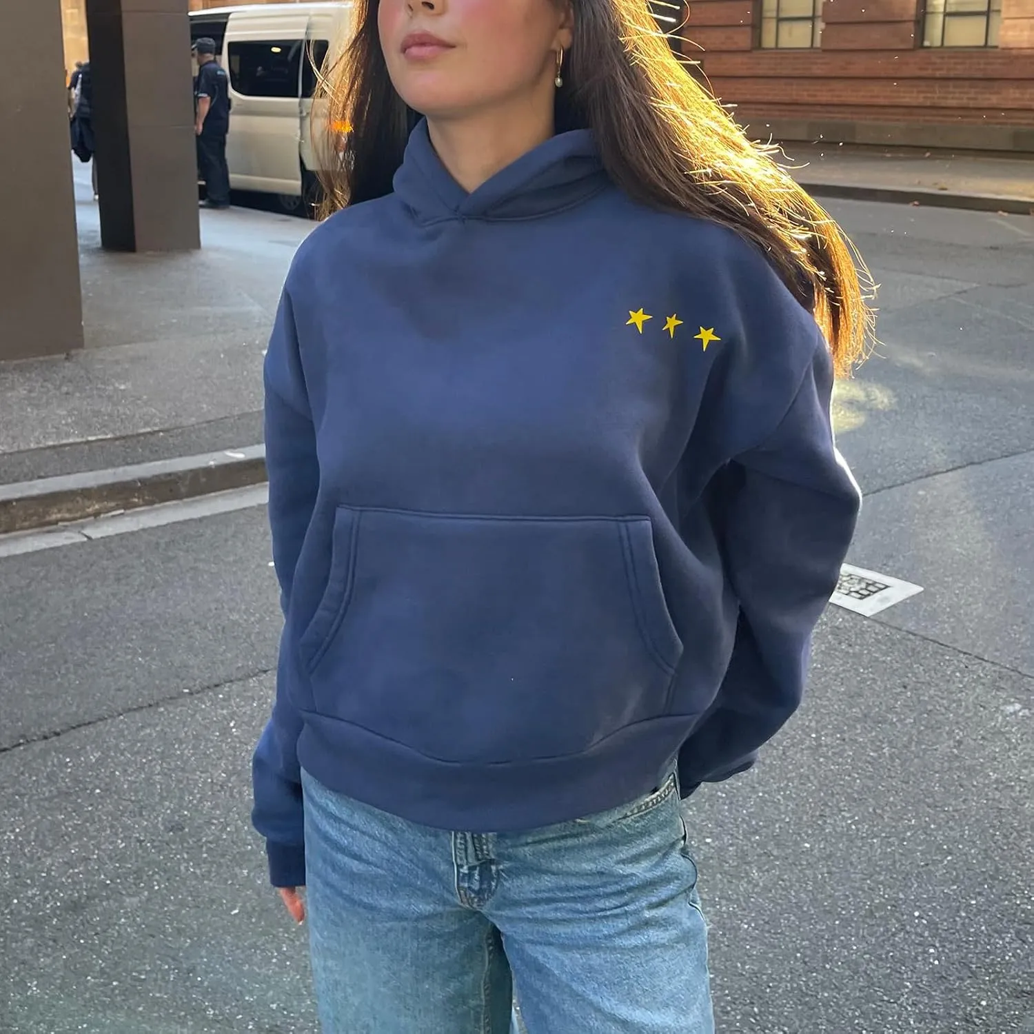 Women Graphic Star Oversized Hoodie Long Sleeve Casual Loose Fall Aesthetic Hooded Sweatshirt with Pocket Streetwear