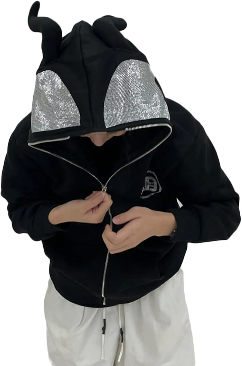 Women Men Rhinestone Graphic Zip up Hoodies Long Sleeve Oversized Gothic 90s Aesthetic Sweatshirt Jacket Streetwear
