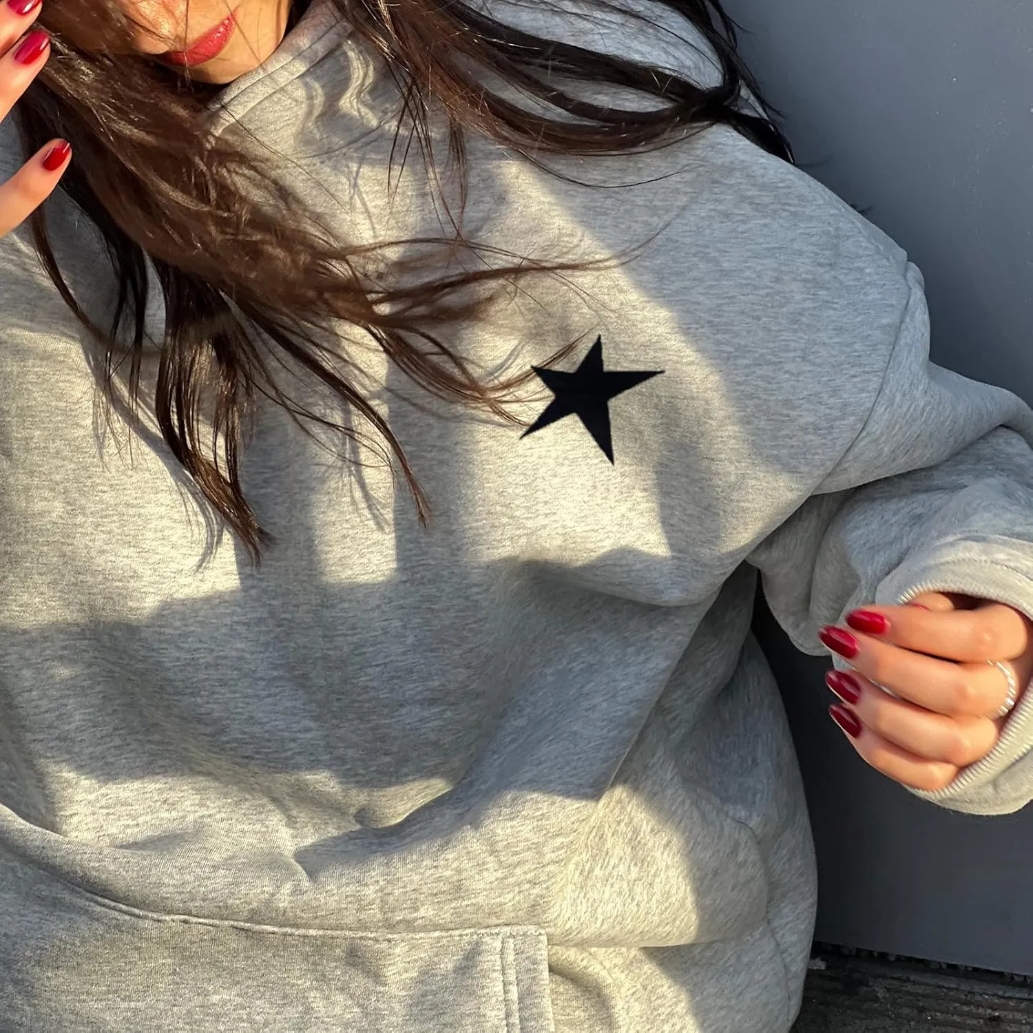 Women Oversized Star Graphic Hoodies Y2k Crewneck Long Sleeve Hooded Sweatshirt Fairy Grunge Zip Up Hoodie