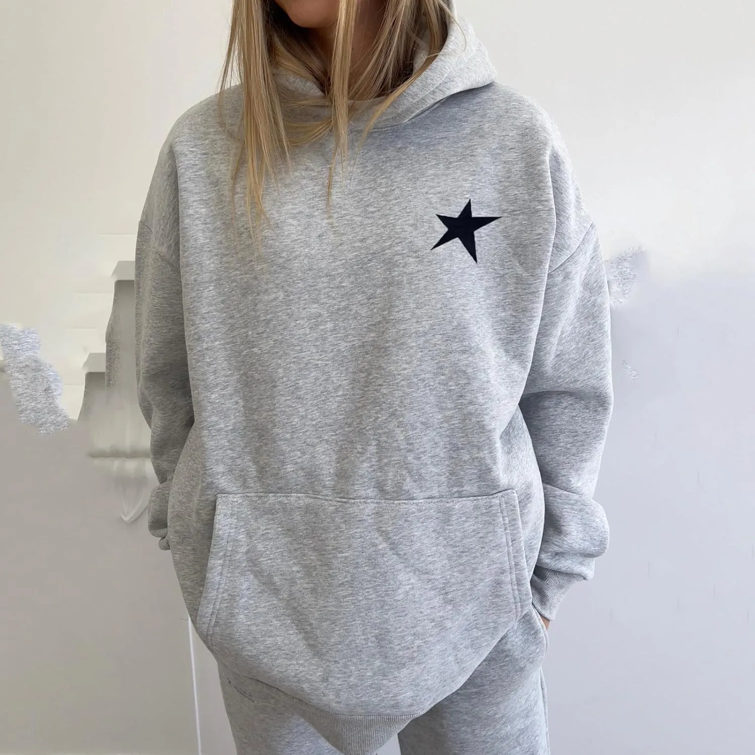 Women Oversized Star Graphic Hoodies Y2k Crewneck Long Sleeve Hooded Sweatshirt Fairy Grunge Zip Up Hoodie