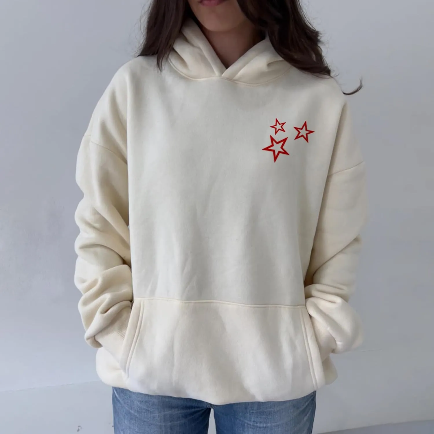 Women Oversized Star Graphic Hoodies Y2k Crewneck Long Sleeve Hooded Sweatshirt Fairy Grunge Zip Up Hoodie