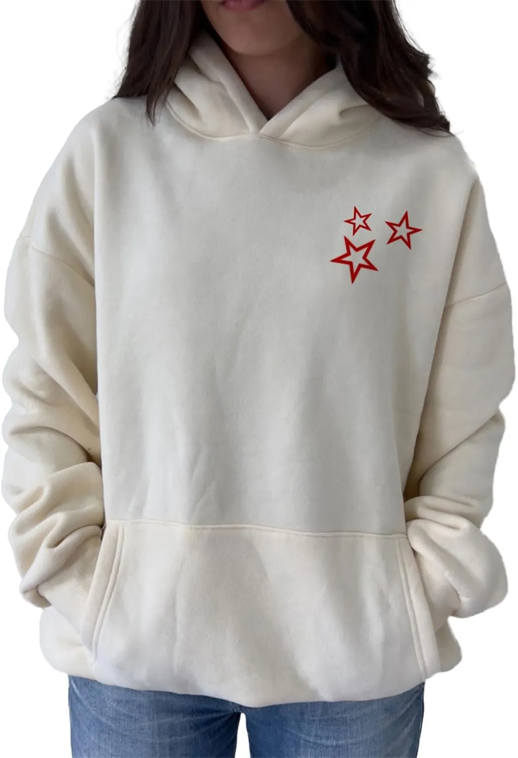 Women Oversized Star Graphic Hoodies Y2k Crewneck Long Sleeve Hooded Sweatshirt Fairy Grunge Zip Up Hoodie