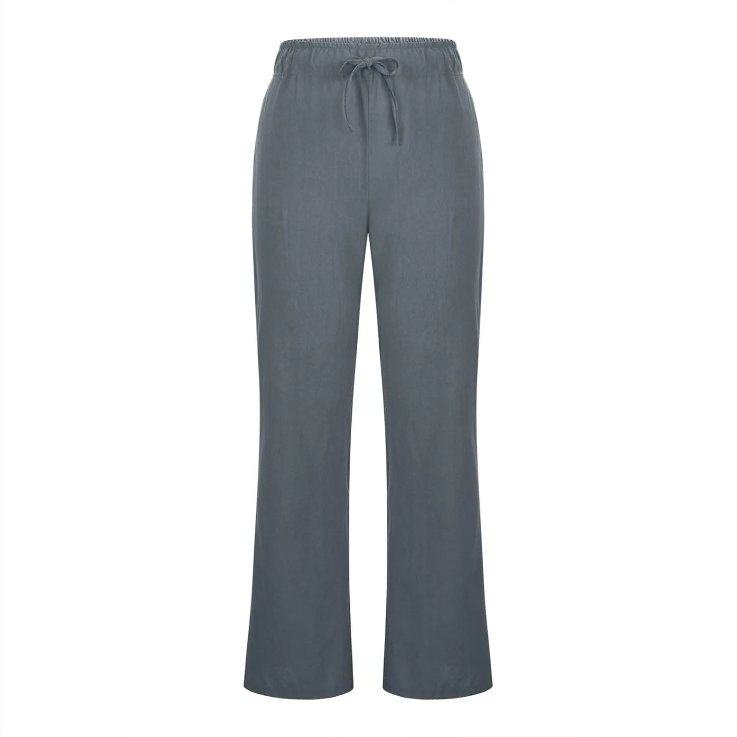 Women Summer High Waist Baggy Pants Loose Fit Cotton Linen Home Pants Casual Solid Elastic Waist Bell Bottom Trouser