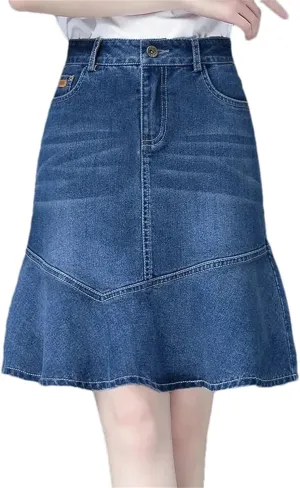 Women Summer High-Waisted Ruffle A-Line Jeans Skirt Ladies Package HIPS Fishtail Mini Skirts