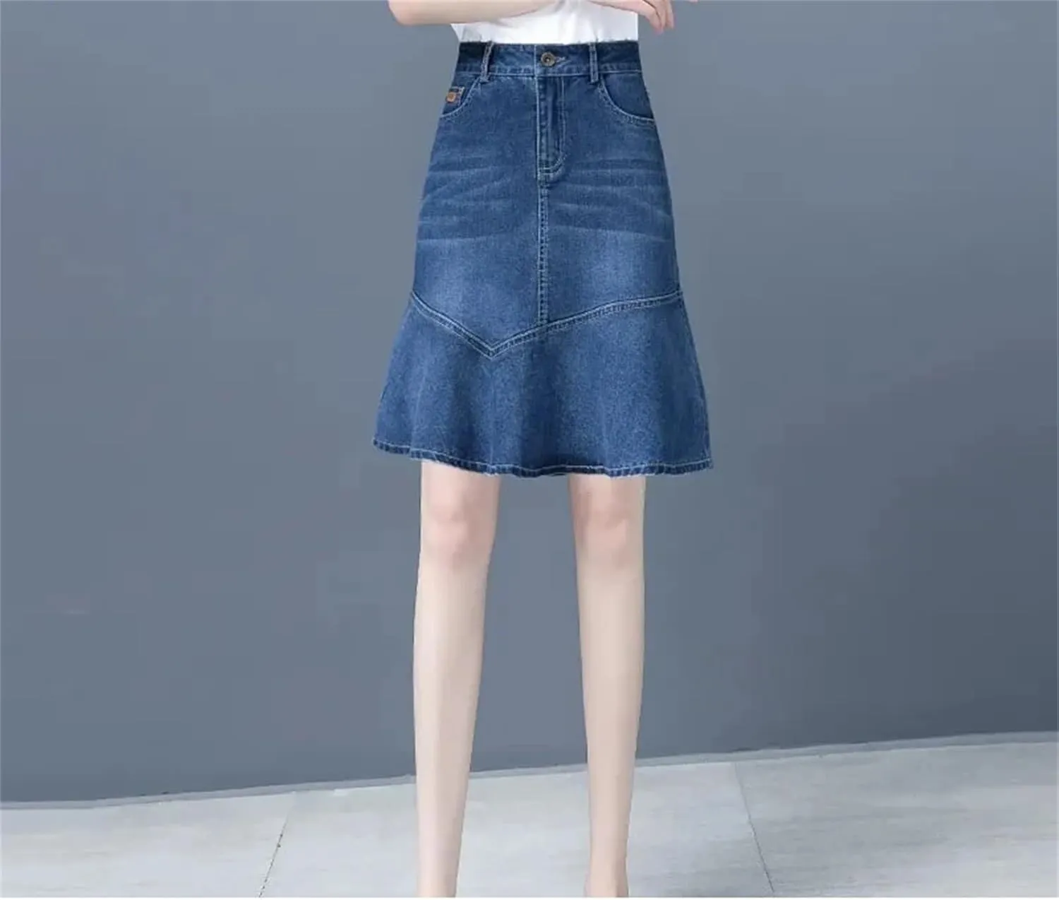 Women Summer High-Waisted Ruffle A-Line Jeans Skirt Ladies Package HIPS Fishtail Mini Skirts