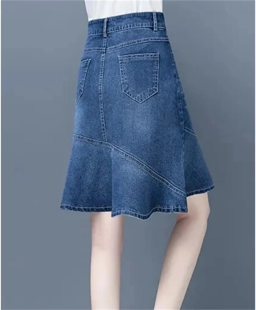 Women Summer High-Waisted Ruffle A-Line Jeans Skirt Ladies Package HIPS Fishtail Mini Skirts